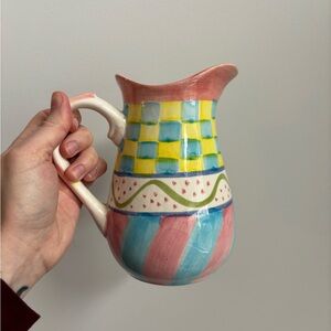 Pink and Blue Ceramic Pitcher